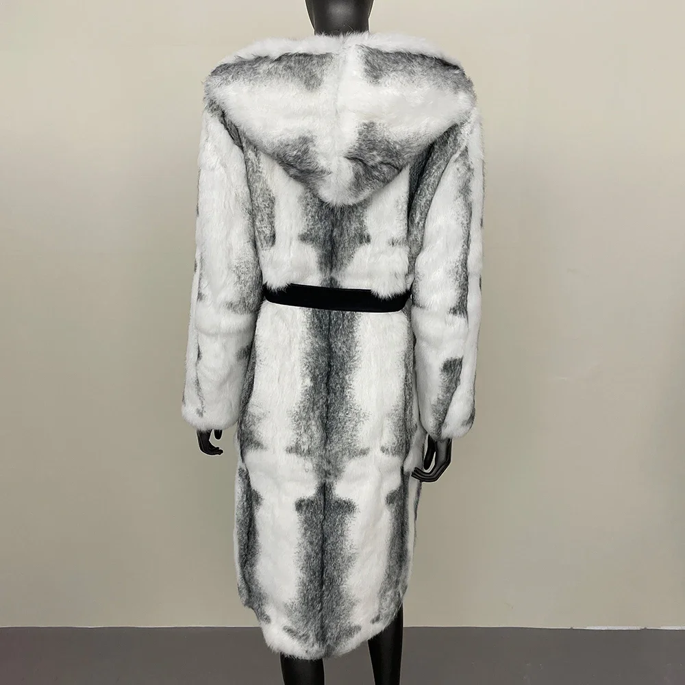 Longo pele natural luxuoso pele engrossado quente com capuz jaqueta 2024 outono inverno real casaco de pele de coelho casaco de pele de raposa real feminino