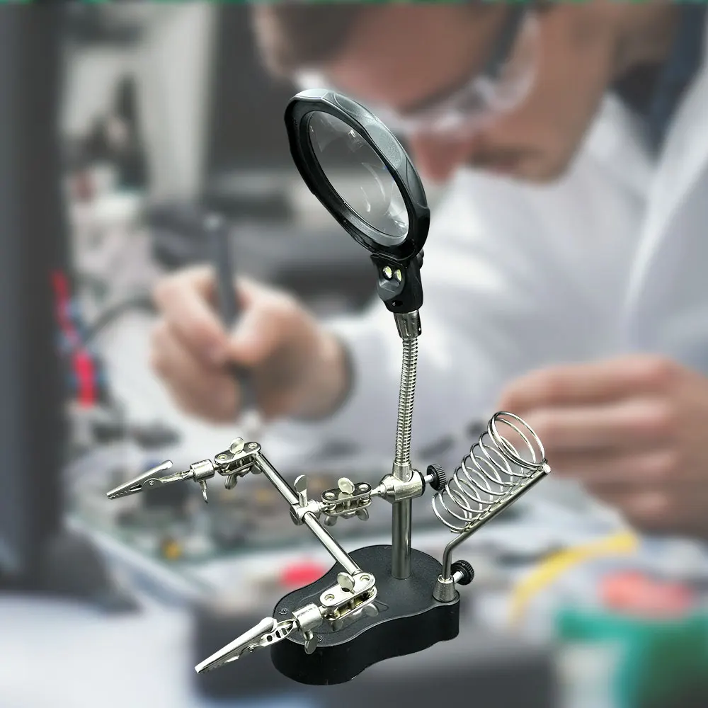 Desktop Soldering Repair Tool: Third Hand Helping Magnifier, Soldering Iron Stand with Welding Clip Clamp