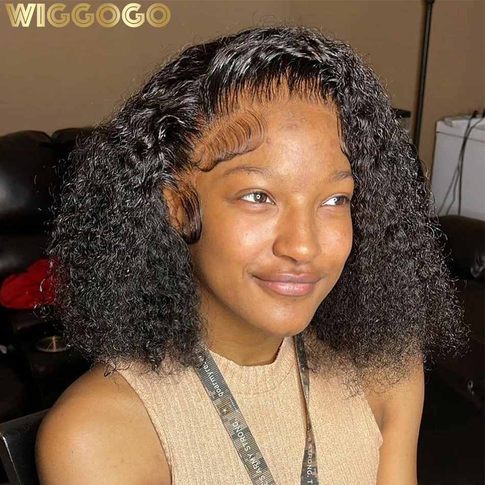 Wiggogo 13X4 Bob Wig Lace Front Human Hair Wigs Hd Transparent Short Curly Water Deep Wave Frontal Wigs Preplucked Hd Lace Wig