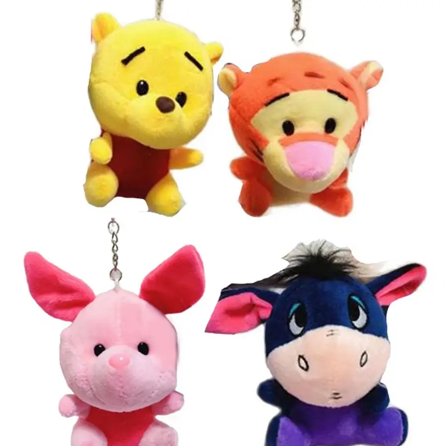 Wholesale 20pcs/lot 10cm Animal Bear Tiger Plush Toys Keychain Cute Donkey Pig  Animal Tiger Stuffed Small Doll Gifts for Kids