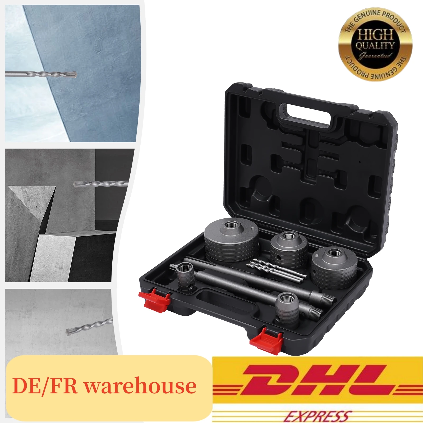 9 Pc Hole Saw Kit With Concrete Set Includes Sds Plus Shank 30/40/68/80/100mm Core Hole Arbor And Pilot Bits