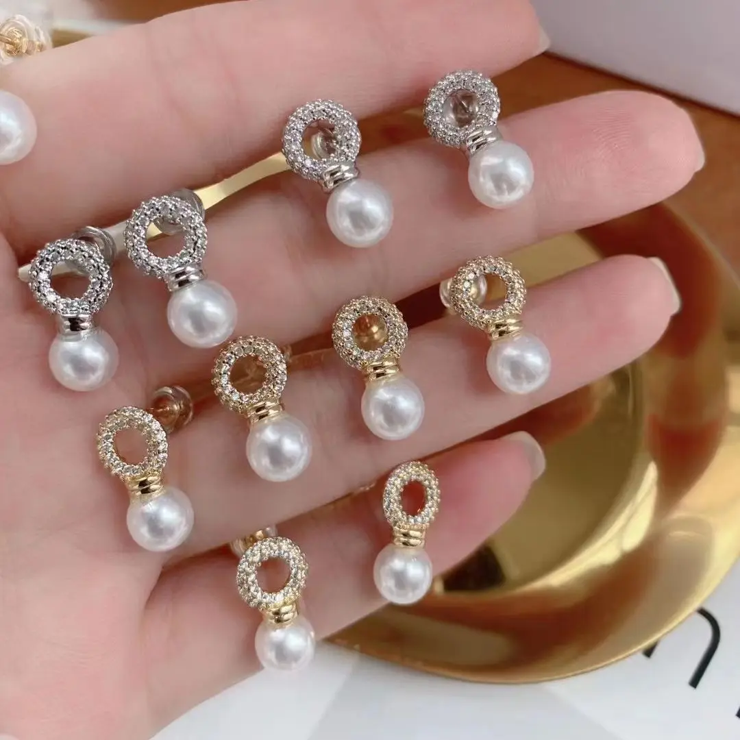 

5 Pairs, Vintage Geometric Round Zircon Shell Pearl Stud For Women Simple Stud Earring Korean Jewelry 2022 New Fashion