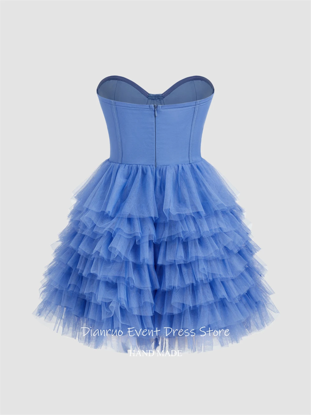 Dianruo bleu à plusieurs niveaux robes de bal plissé Tulle robe de retour Mini une ligne chérie gonflée robe de fête d'anniversaire personnalisée