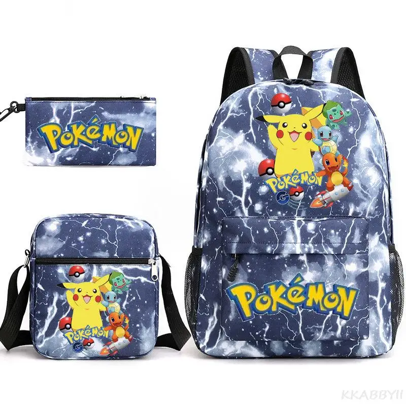 3pcs Pokemon School Bag Cartoon Pikachu Shoulder Bags Eevee Casual Canvas Bag Pocket Monster Student Laptop Mochilas