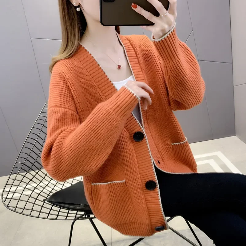 Xiaoxiangfeng-Cardigan Triblockchain à Boutonnage Simple pour Femme, Veste Ample, Vêtements de Printemps et d'Automne, Scicolor