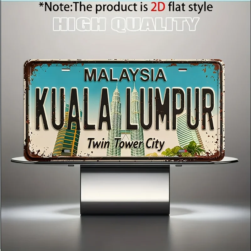 2D Flat, 1pc Vintage Kuala Lumpur Metal License Plate Decorative Plaque, Suitable for Homes,  Garages, Cafes, Offices, Holiday