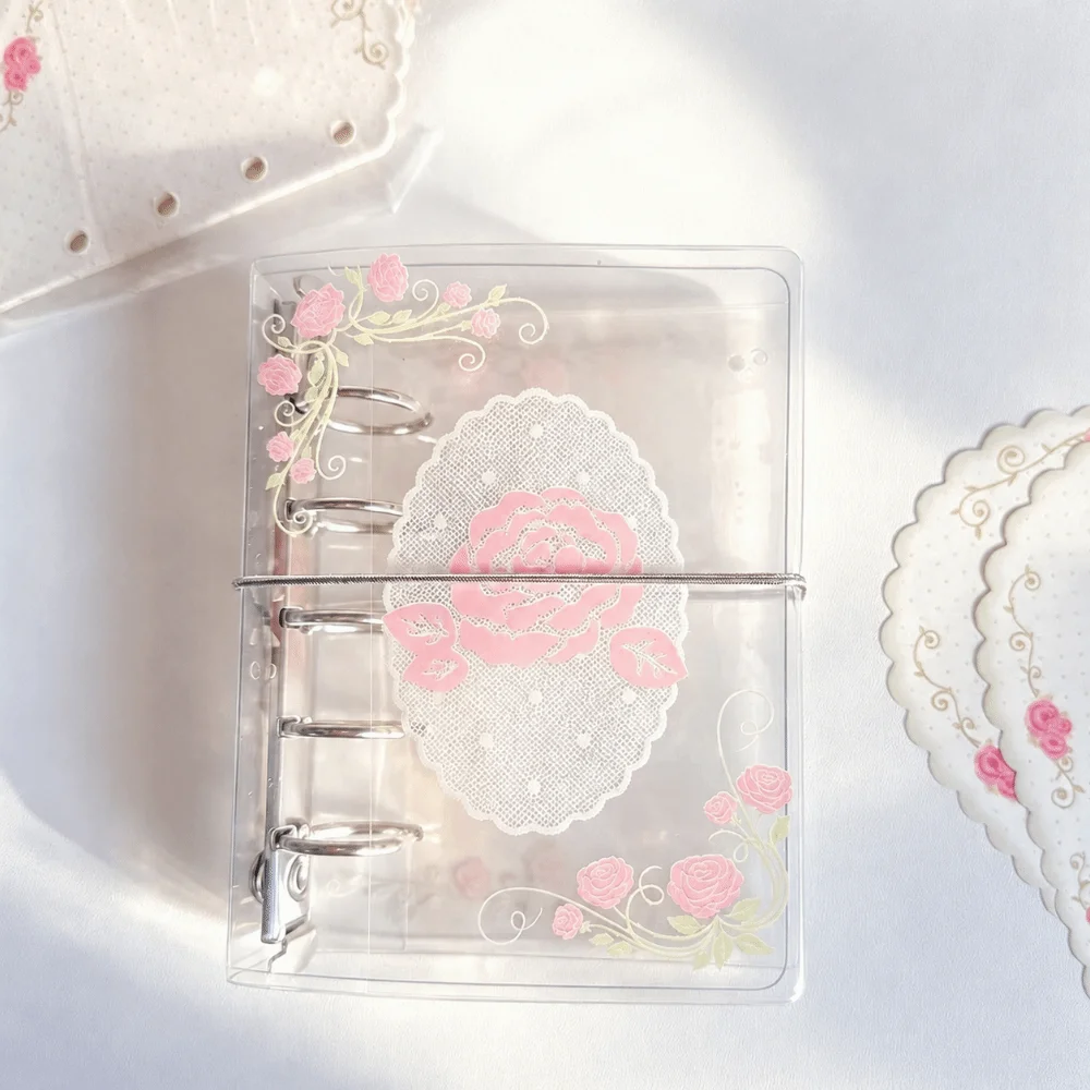 PVC M5 Pocket Notebook with Elastic Band 5 Hole Loose Leaf Notebook Romantic Vine Rose Print DIY Scrapbook Journal - view 3