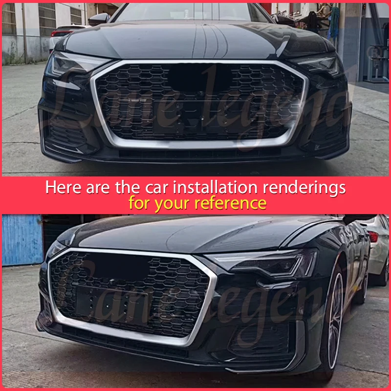 Grelhas de radiador preto brilhante para Audi, grade dianteira RS6 modificada, acessórios para carro, A6L, A6, 2019-2023