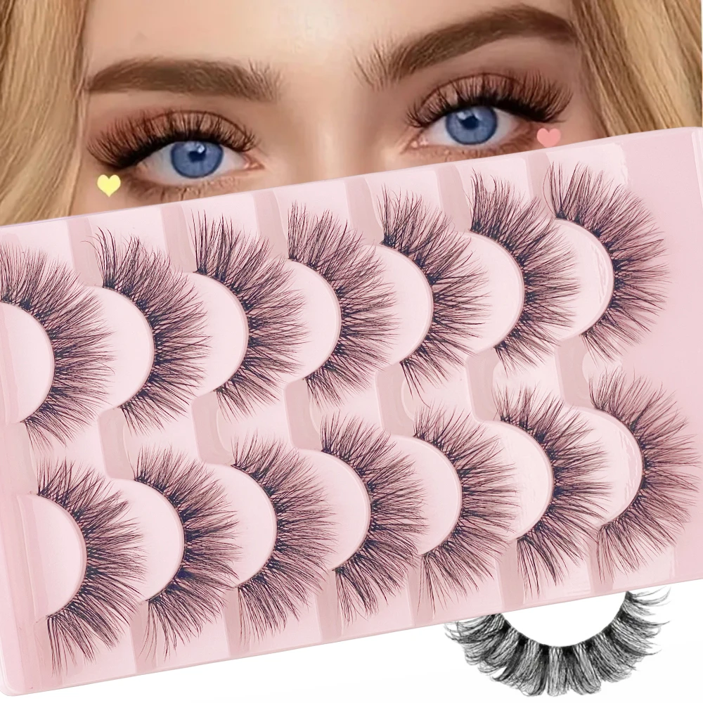 7 Paar natürliche, dünne falsche Wimpern zur Verlängerung und Verbesserung der Wimpern – überkreuzte Wimpern im Fischschwanz-Stil