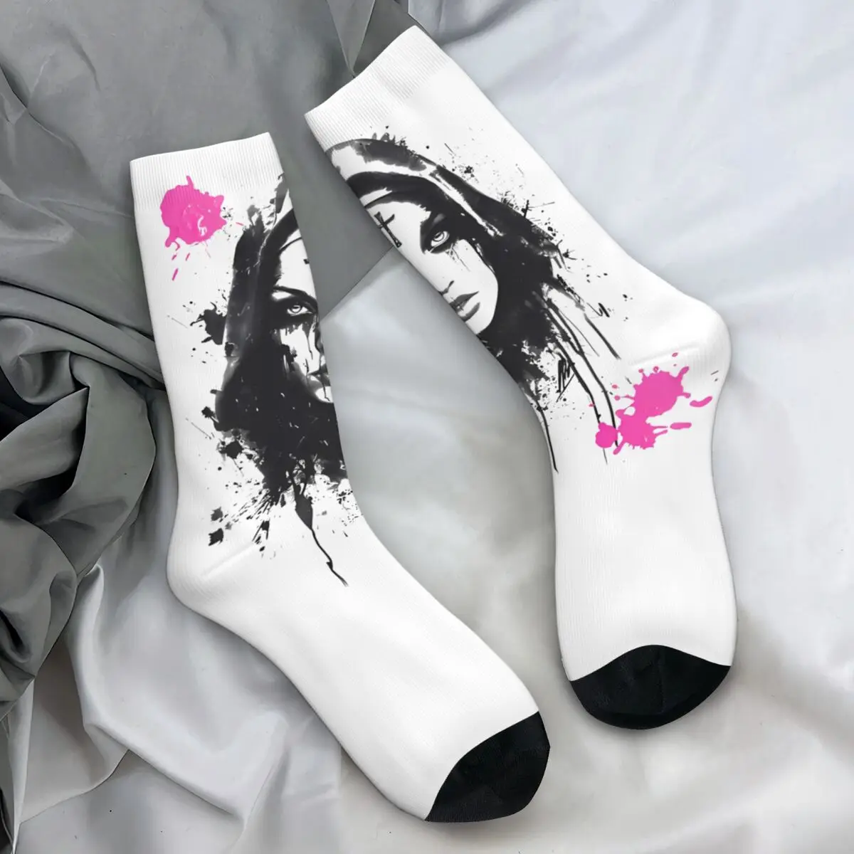 Satanic Bad Nun Socks Funny Stockings Autumn Anti Skid Men Socks Breathable Custom Running Socks