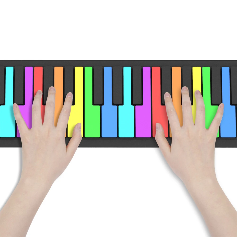 49 Keys Roll Up Piano Digital Keyboard Portable Flexible Inner Drum Model Function USB Input MIDI Out for Music Lovers Beginners