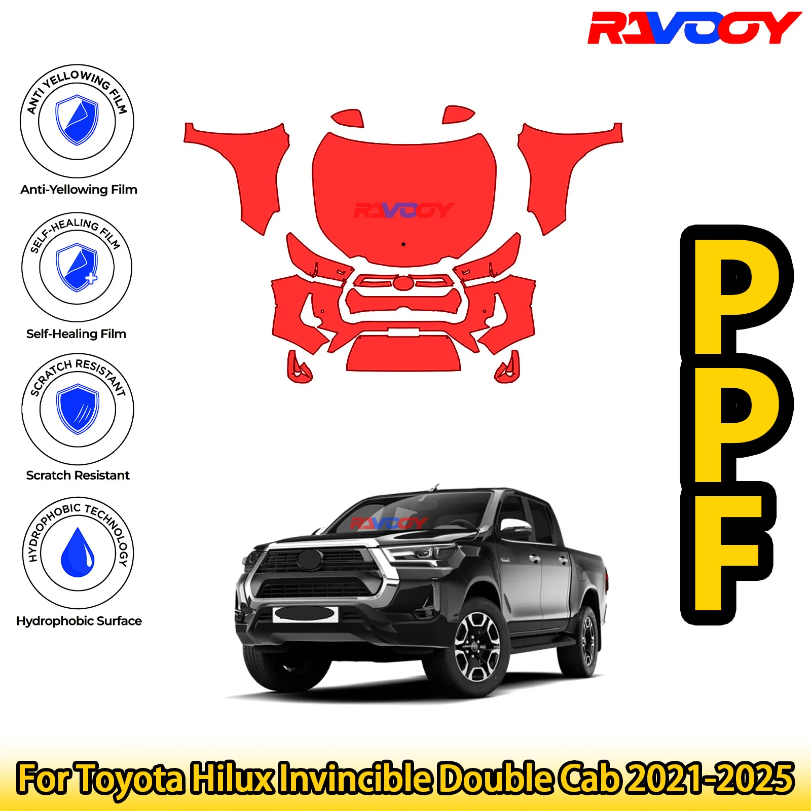 

Для Toyota Hilux Invincible Double Cab 2021-2025 глянцевый матовый черный предварительно вырезанный передний комплект PPF защитная пленка для краски