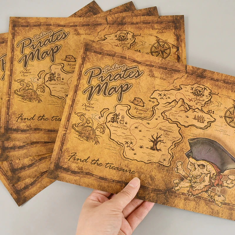 Pirate Adventure Treasure Hunt Map Classic Retro Kraft Paper Maps Party Cosplay Props Halloween Pirate Theme Party Decor