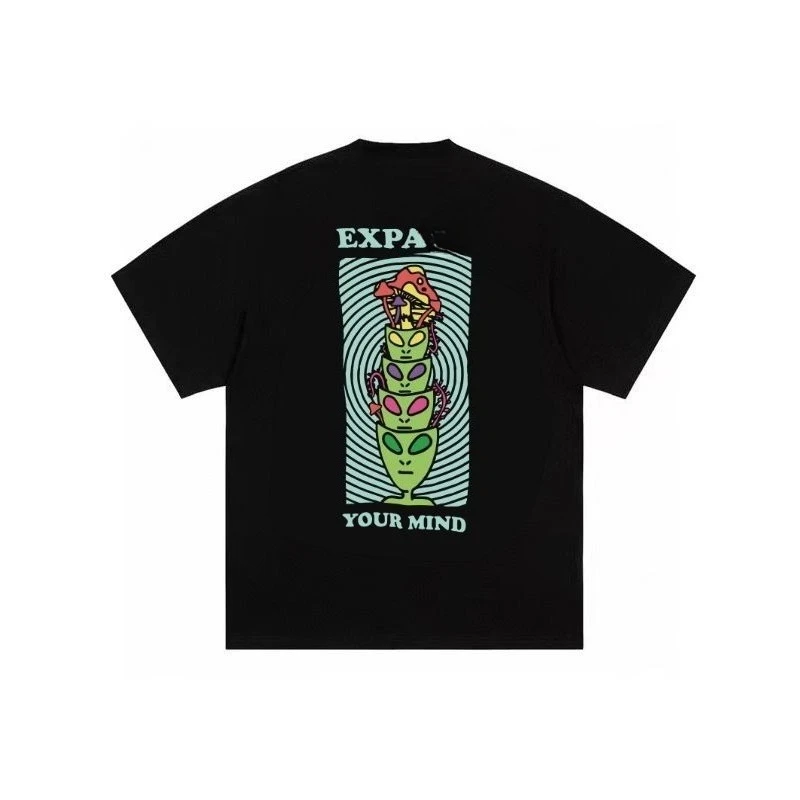 

Футболка À Manches Courtes En Coton Imprimé Américain Ins Design Ami Kaji Motif Extraterrestre Hommes Et Femmes