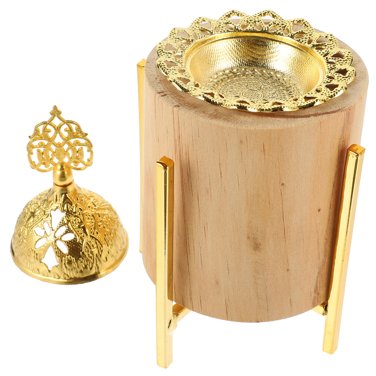 

Incense Burner Stick Holder Wood Metal Censer Middle East Style Vertical Desktop Stove Practical Home Use Ash