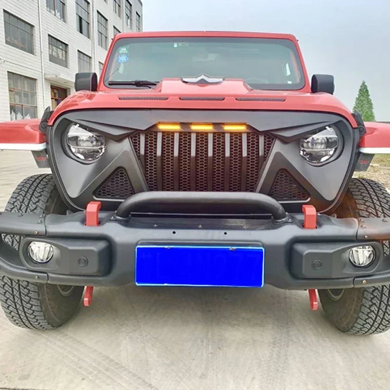 NEW Front Bumper Grille with Mesh Insert Fit For Jeep Wrangler JL 2018 2019 2020 With LED Light Modified Racing Grills