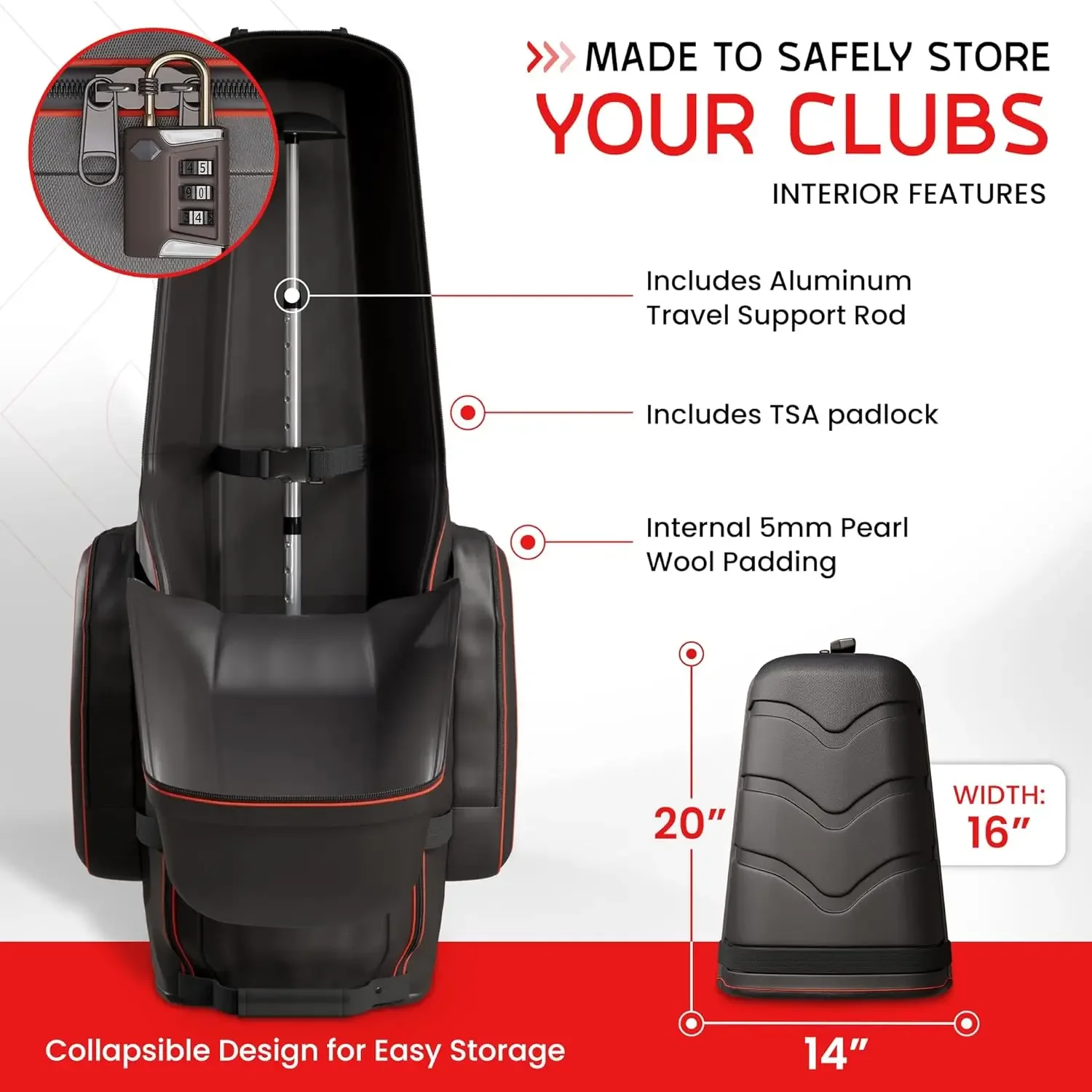 Sac de voyage à roulettes – Mallette de club durable avec coque supérieure en ABS, cadenas TSA, coussin intérieur et tige de support – Sac pour hommes,