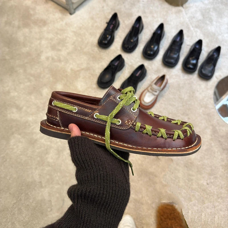 

Couples Casual Leather Shoes Leisure Style Men's Women's Flats British Style Flat Heel Comfortable Fashionable Everyday Shoes