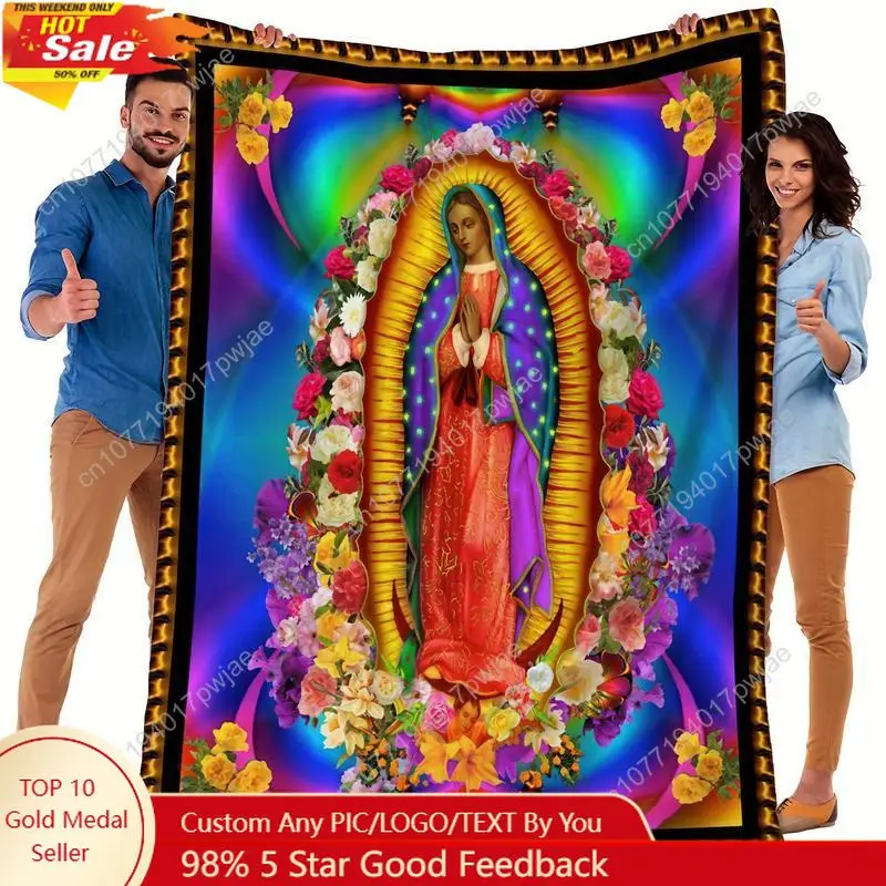 YWJHUI Traditional Style Virgin Mary Digital Print Blanket - Soft and Warm Double-Sided Fabric Polyester Custom blankets