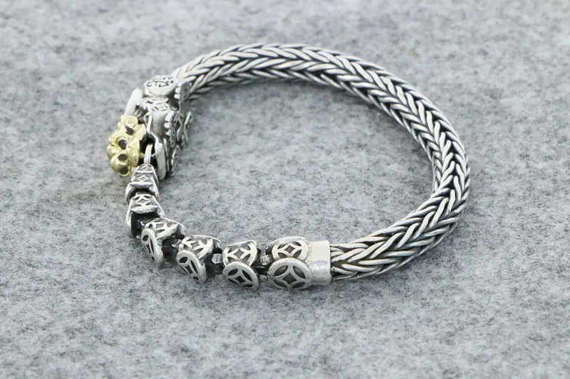 S925 Sterling Silver Pixiu with Money Woven Chain Body Bracelet Retro Thai Silver Popular Men's Treasure Hunting Jewelry