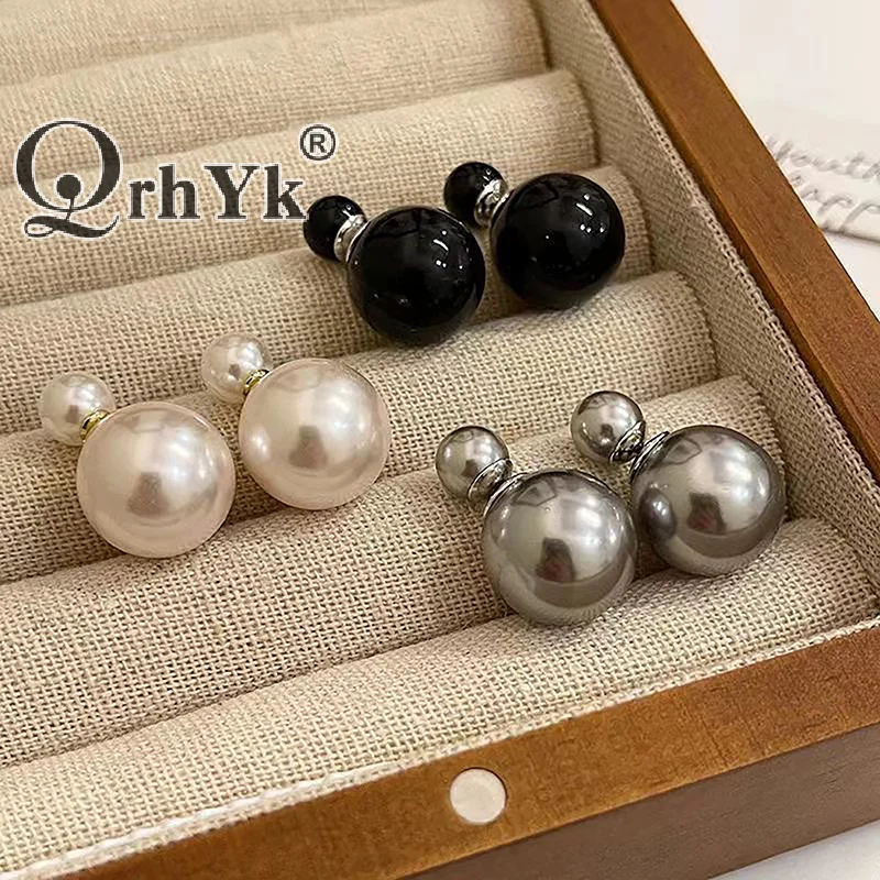 Fashion Double-sided Big Small Pearl Ball Stud Earrings For Women Temperament Earrings Elegant Ladies Party Banquet Jewelry Gift