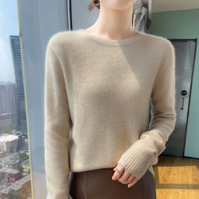 Solid color new O-collar Autumn/Winter 100% cashmere loose fashion cashmere sweater women's pullover warm bottom knit shirt top