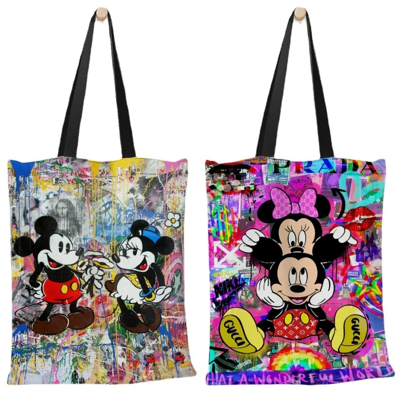 Disney Anime Mickey Mouse Tote Bags Cartoon Donald Duck Canvas Handbags for Women 35x40cm Shopping Bag Girls Gifts