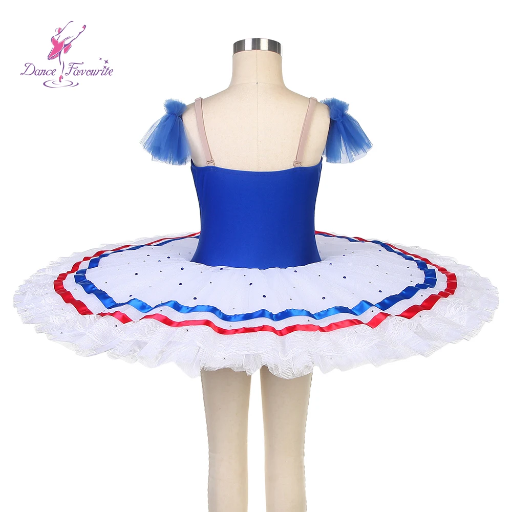 Dance Favourite Ballet Tutus BLL513 Royal Blue Spandex BodiceWhite Tutu and with Ribbon Trim Decorated Pre-professional Tutus