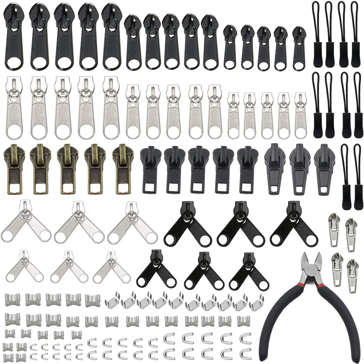 143 PCS Zipper Repair Kit Zipper Replacement with Install Plier for Bags, Jackets, Tents, Backpacks, Sleeping Bag Extension Pull