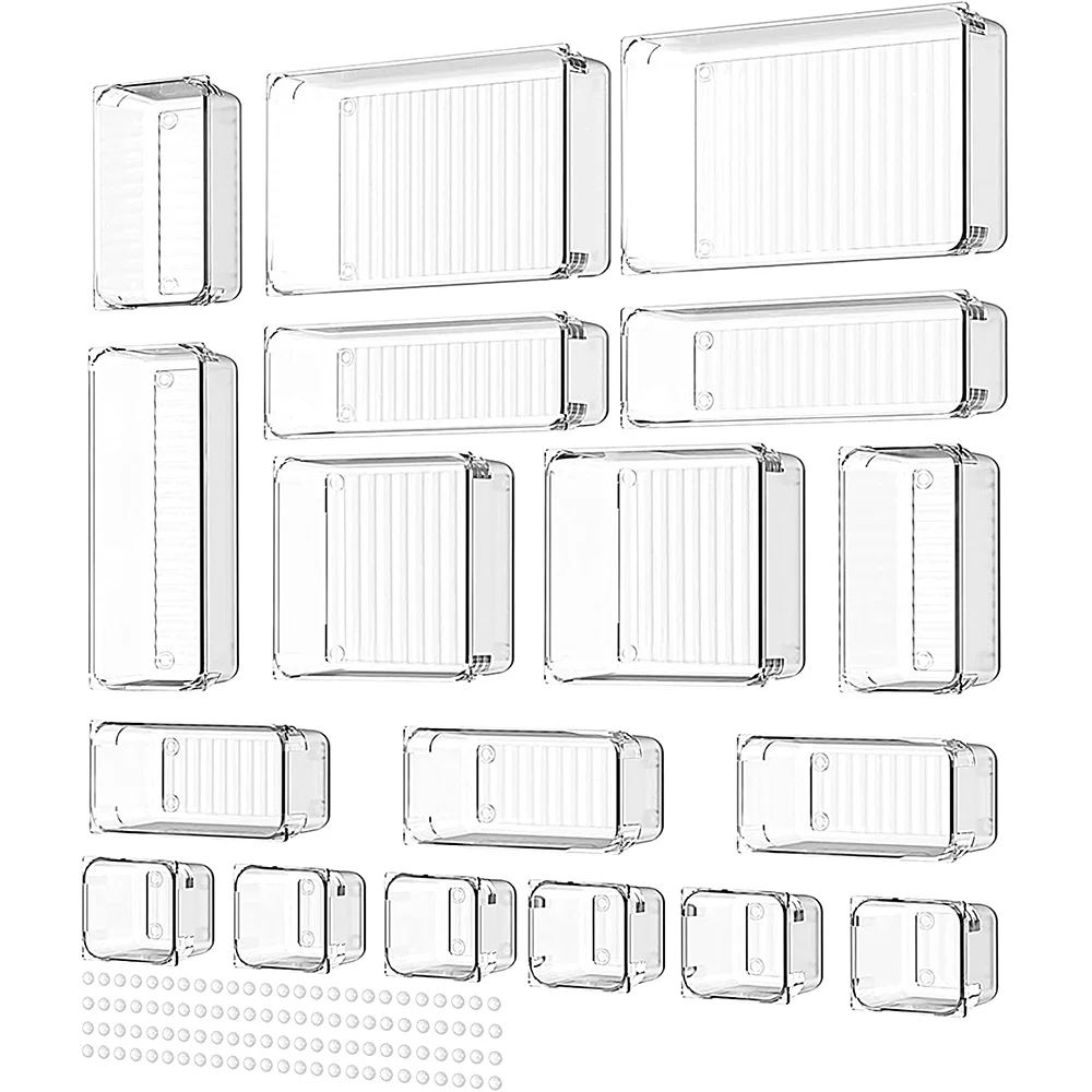 

18PCS Separate Drawers Organiser System Non-Slip Drawer Organiser Transparent Drawer Insert Storage Box