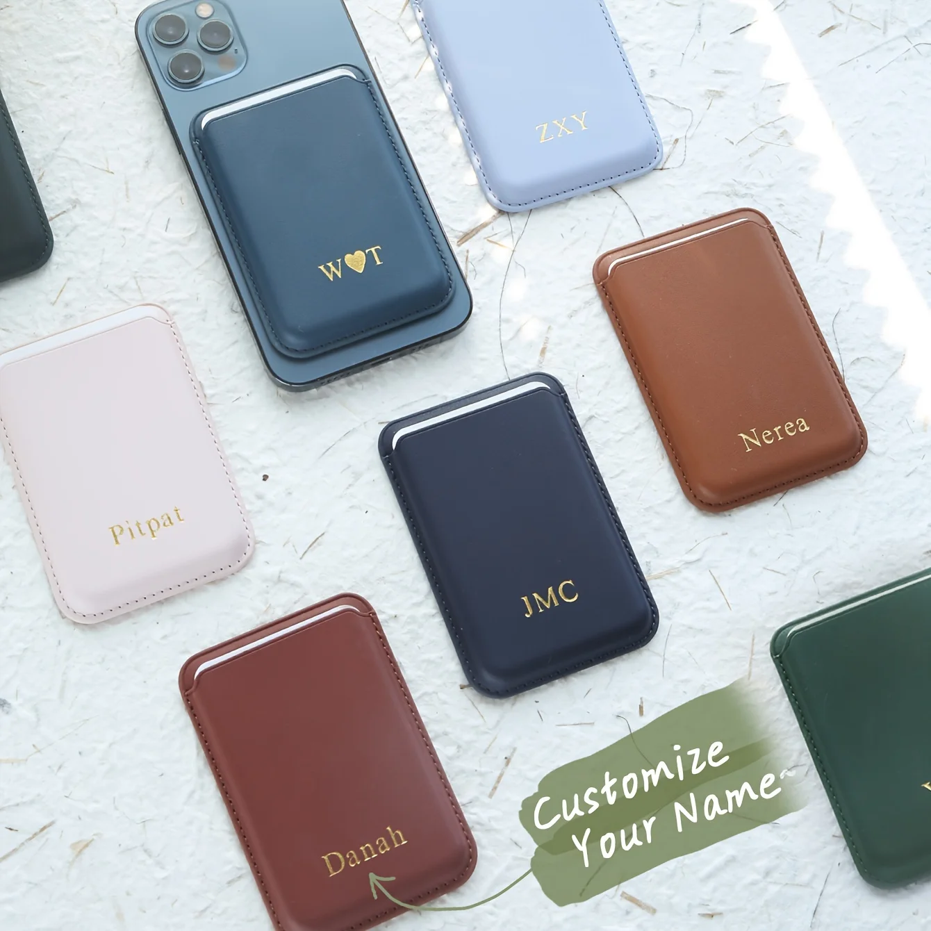 

Personalized Magnetic Wallet Custom Gold Monogram Phone Wallet for IPhone 12-17 Upgrade Double The Magnet Vegan Leather Wallet