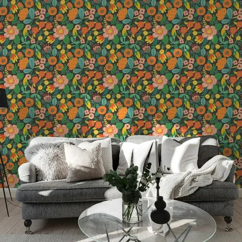 Colorful Flowers Wallpaper,Flowers Pattern for Childrens  Room Wall Stickers,Simple And Generous,Peel and stick Wall paper