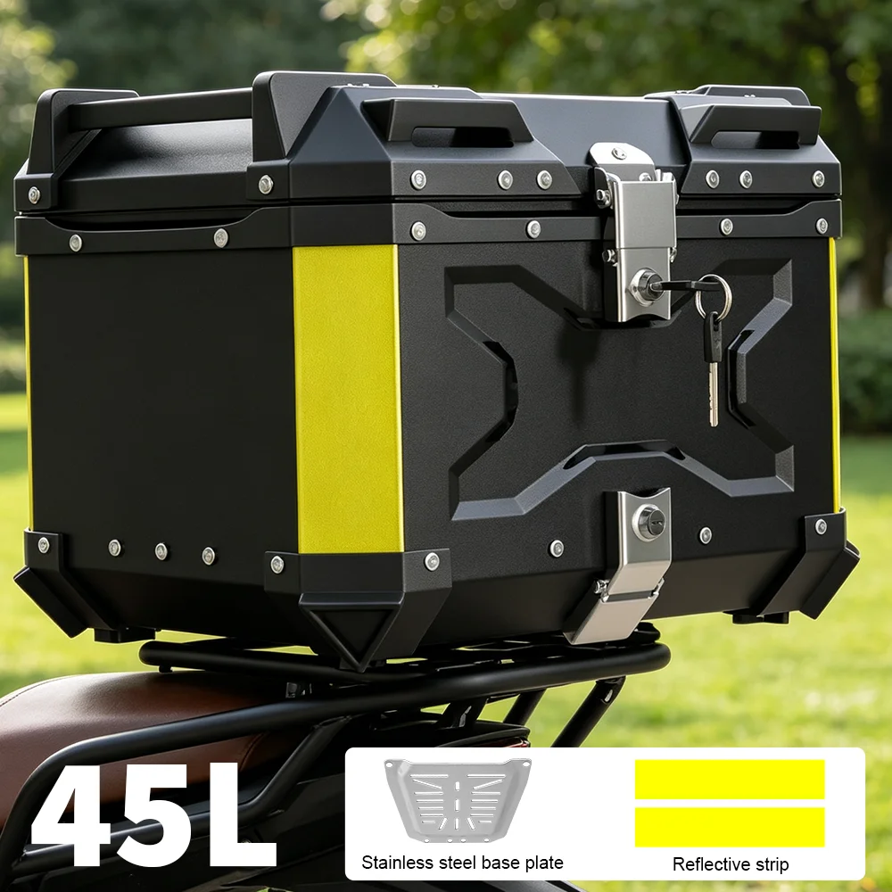 Aluminium-Motorradkoffer, Helmbox, wasserdichter Topcase, Heckkoffer, Universal-Motorrad-Stauraum, Heckbox, Gepäckbox mit Schloss und Rückenpolster