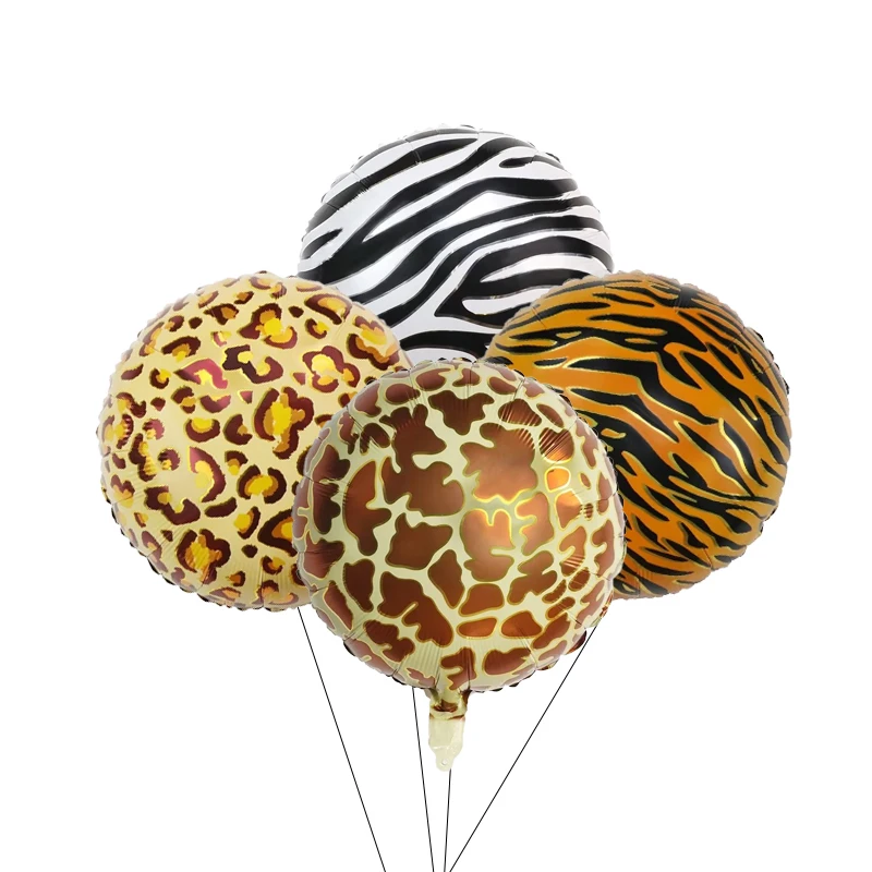 10Pcs 18inch Round Foil Balloons Tiger leopard Zebra Pattern Helium Balloon Globos Jungle Safari Tropical Party Decor Supplies