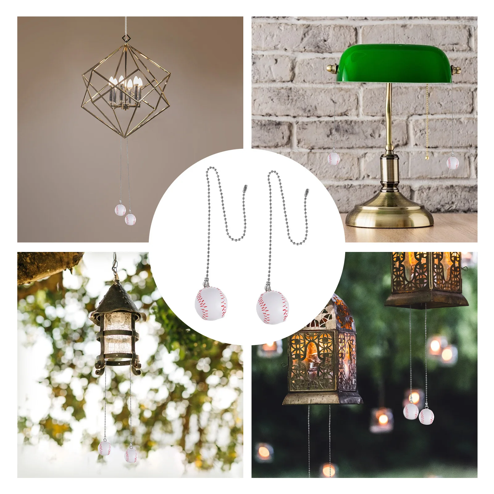 

2 Pcs Lamp Hanging Ornaments Pendant Light Ceiling Fan Pull Chain Baseball Shape Chandelier Pendants Branches
