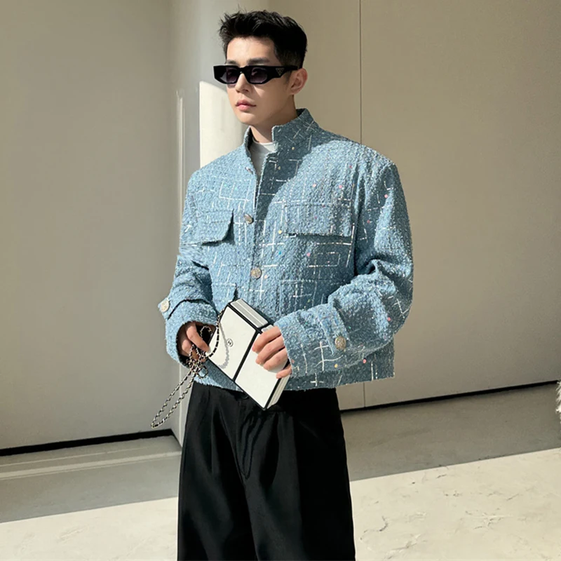 LUZHEN Pockets Decorate Short Jacket Men\'s Fashion Street Wear 2024 New Korean Trendy Outerwear Stripe Stand Collar Coat LZ1460