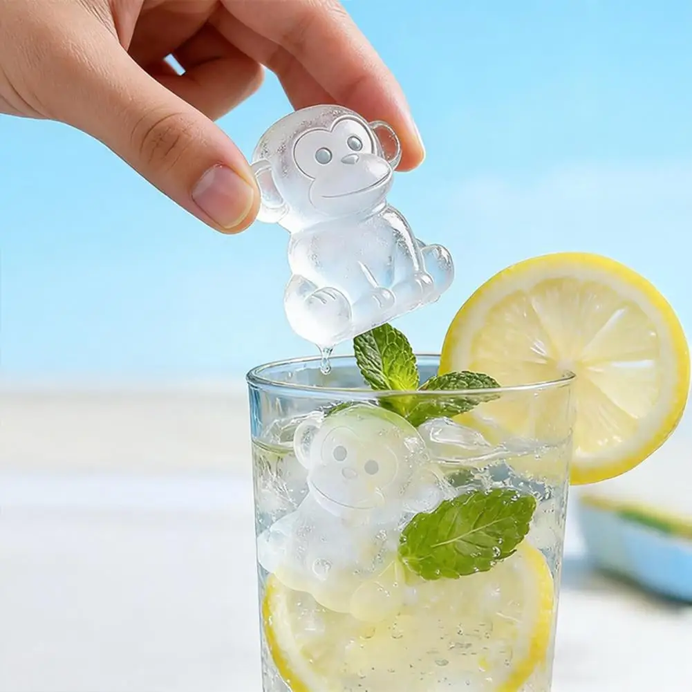Monkey Ice Cube Tray Silicone Ice Cube Tray Silicone Ice Tray with Leak-proof Lid Monkey-shaped 3d Mold for Cubes for Parties
