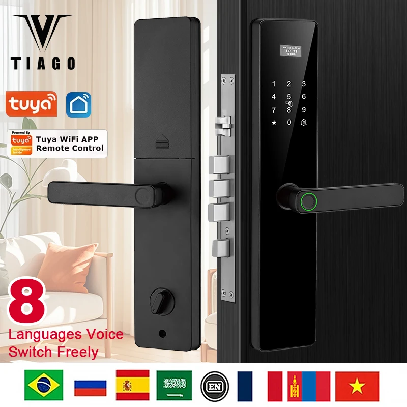 

TIAGO Tuya Wifi Electronic Smart Door Lock With Biometric Fingerprint / Smart Card / Password / Key Unlock/Multiple languages
