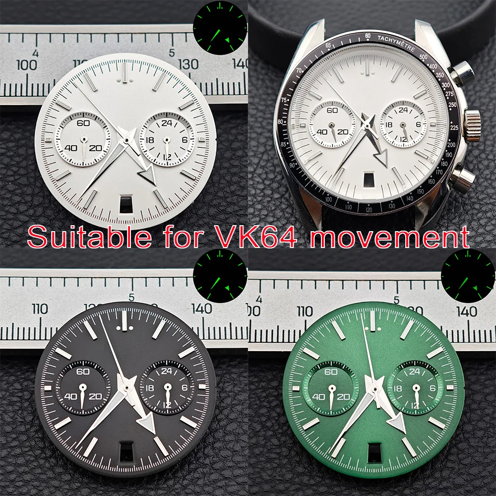 

32.5mm new dial with green glow in the dark and hands, suitable for VK64 movement watch accessories, suitable for 39.7mm case