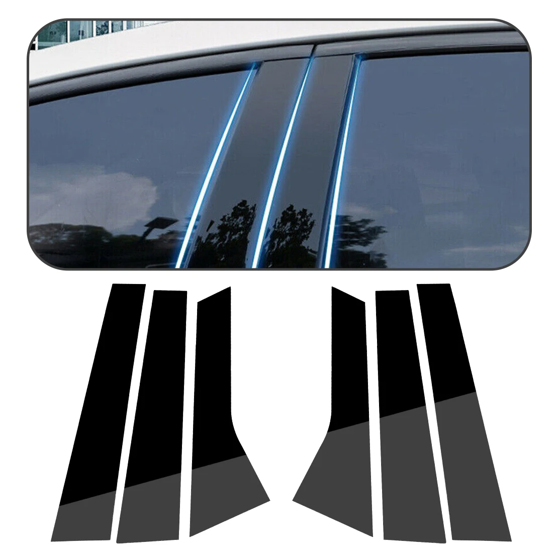 Window Pillar Post Cover Trim Kit PC Fit For Land Rover Ranger Rover Evoque L538 5-Door 2013 2014 2015 2016 2017 2018 Black