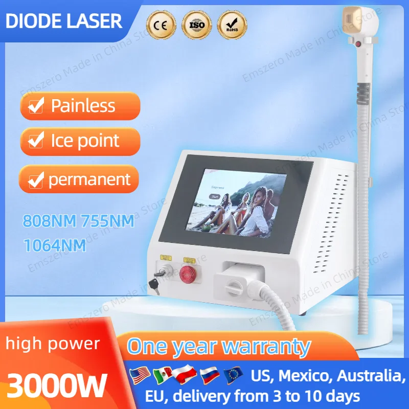 Máquina profissional de remoção de pelos a laser de diodo, resfriamento indolor, remoção permanente de pelos, 4 comprimentos de onda 755 808 940 1064