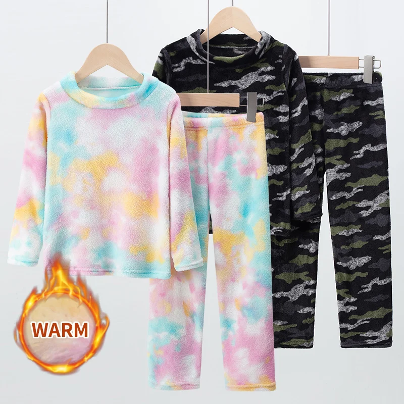 2-Pcs Winter Children's Set Warm And Suitable For Both Boys/Girls With Plush Added For Comfortable Fashionable Gradient Printing