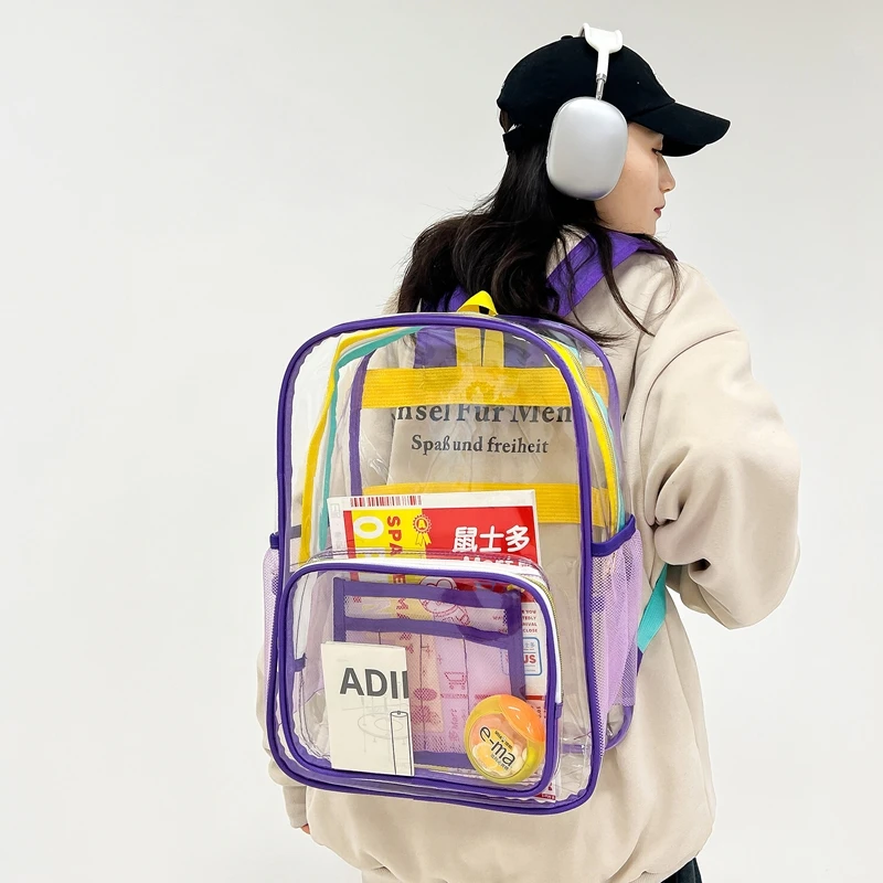 2024 New Contrast Dopamine Transparent Backpack Unique and Personalized Design Youth Fashion Large Capacity Backpack 패션 백팩