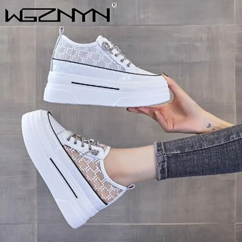 2023 Platform Wedge Hollow Shoes White Chunky Sneaker New Casual Comfortable High Brand Breathable Spring Summer Sports Shoes