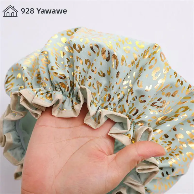 Bathing Women's Waterproof Cpe Gilded Printing Polyester Cotton PEVA Hair Womens Double-layer Polyester Cotton Home