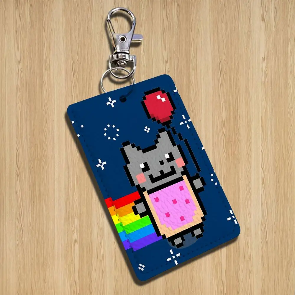 cute Rainbow Alien Nyan Cat Keychain Holder Suitable For Subway Bank Card Bus Card Badge Holder Wallet Card Textured pattern image 3