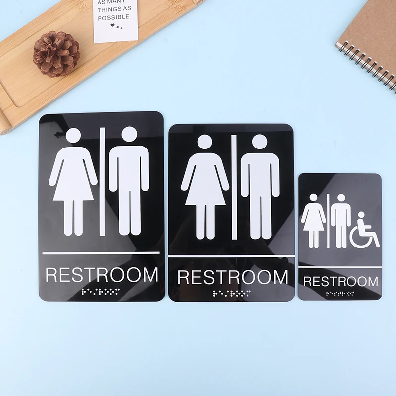 1pc Sign Restroom Bathroom Signs Toilet Unisex Door Braille Business Gender Decor Symbol Washroom Wall Men Women Office