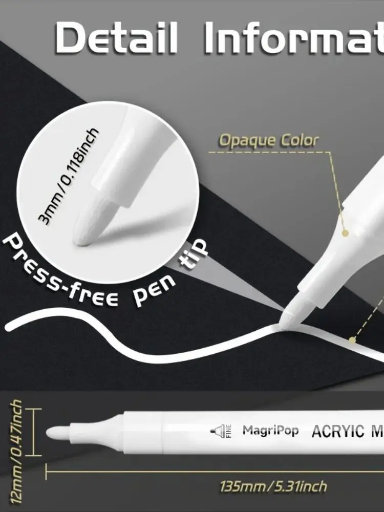 20/5/1pcs Wit Acryl Marker, Permanente Pen Kunstbenodigdheden voor Zwart Papier Band Plastic Steen Metaal schilderen voor Kunstenaars Beginner - afbeelding 2