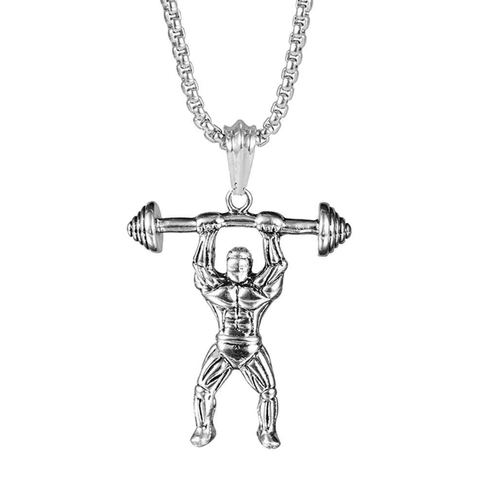 Titanium Steel Pendant Necklace Bodybuilding Dumbbell Design Fashion Punk Style Scratch Resistant for Athletes Gym