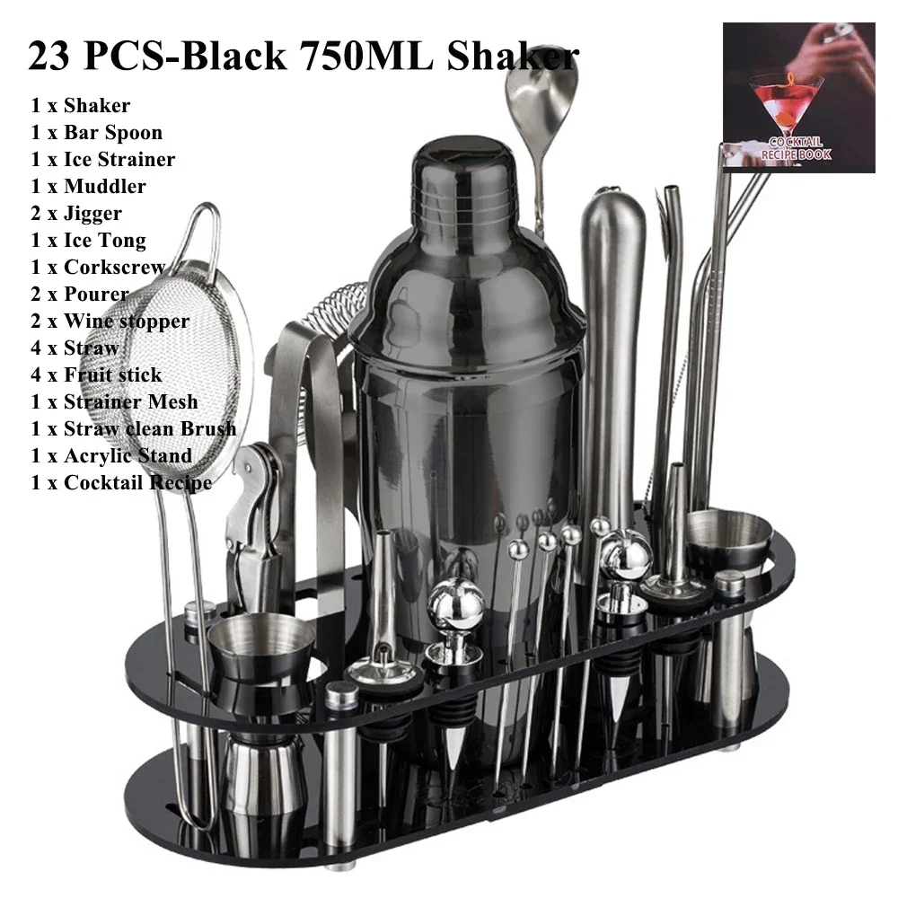 1-33 Pcs Cocktail Shaker Set Boston Shaker kits Cocktail Utensils Mixer Kit Complete Professional Bartender Kit Bar Accessories